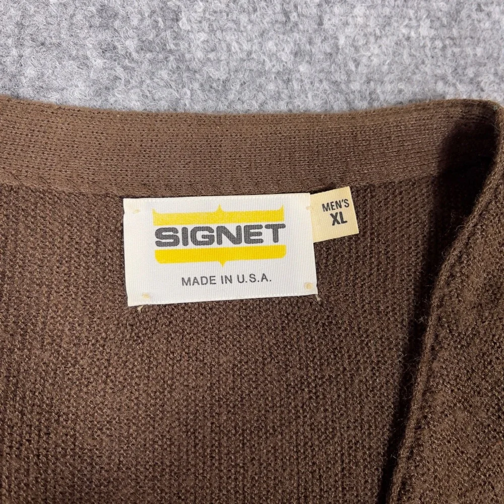 Vintage Signet Cardigan Sweater Mens XL Brown Knit Made in USA Button Up